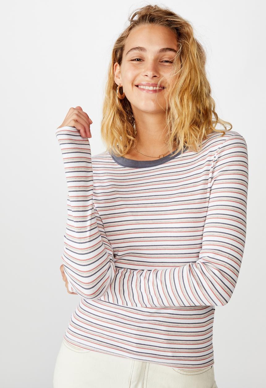 Cotton On - The turn back long sleeve top rickard stripe - multi