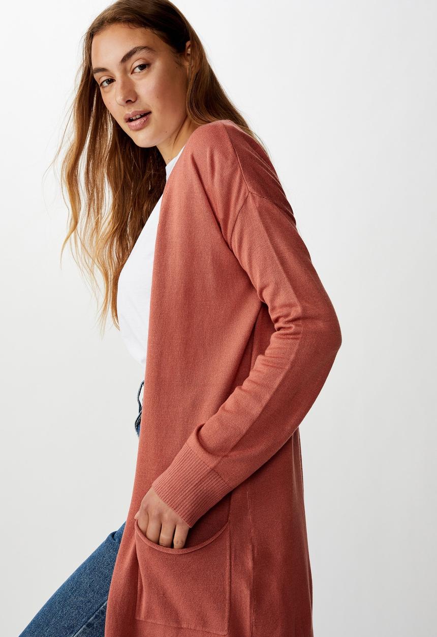 Cotton On - Francie lightweight longline cardi - canyon rose