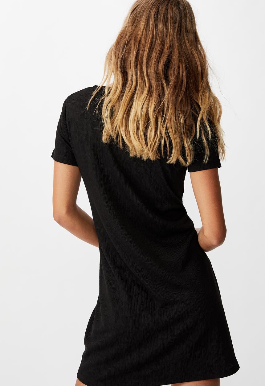 Cotton On - Yasmine gathered short sleeve mini dress - black