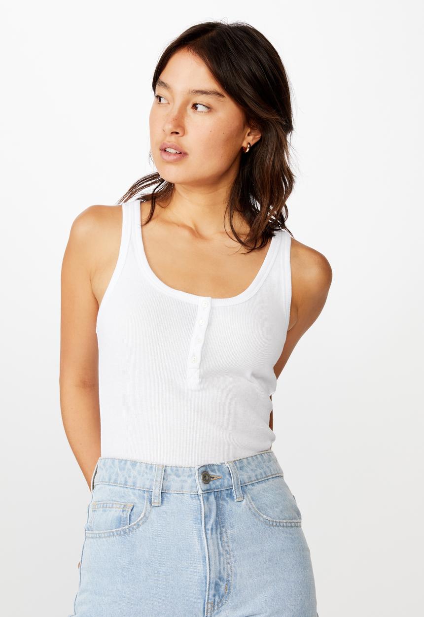 Cotton On - The long line henley tank - white