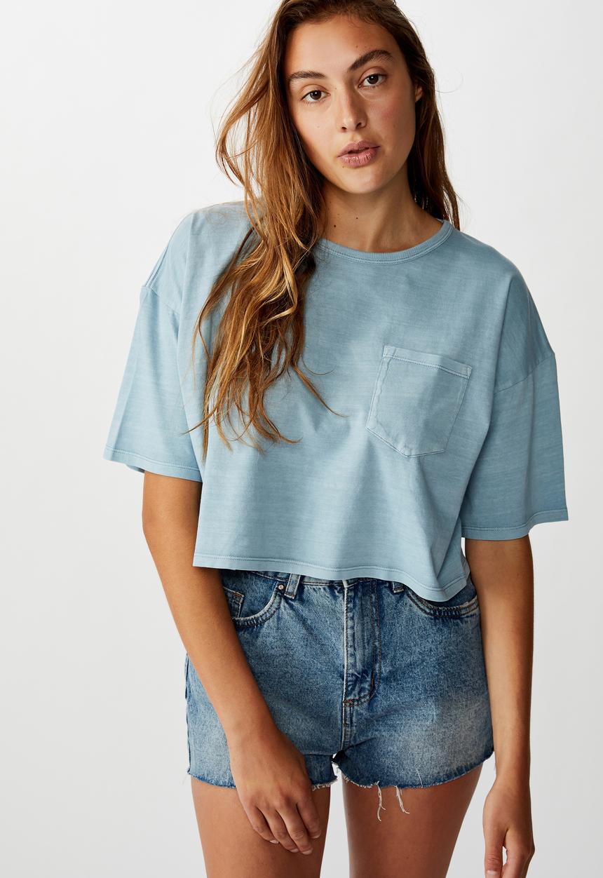 Cotton On - The one slouch pocket tee - washed dusty blue