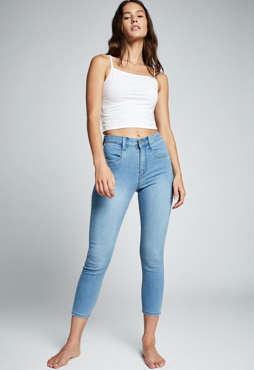 Cotton On - Mid rise cropped super stretch - ocean blue pockets