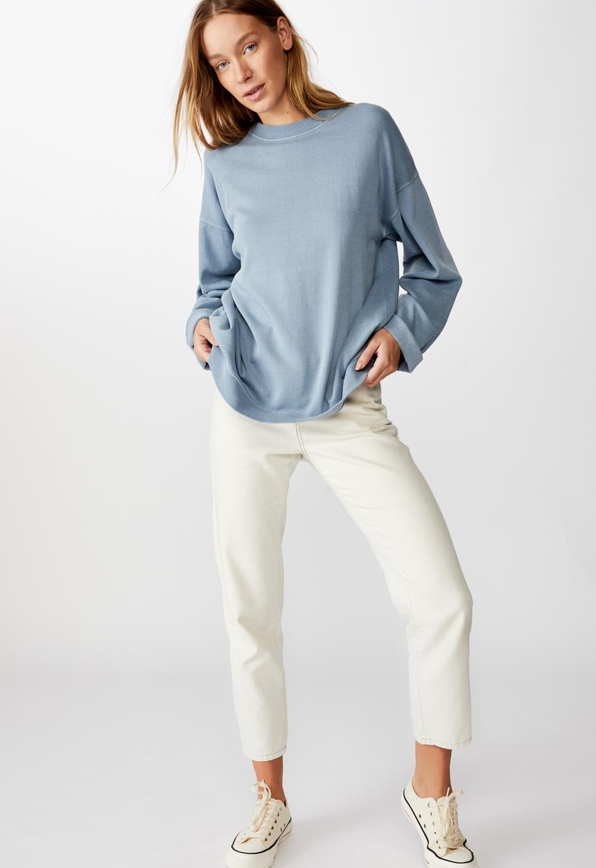 Cotton On - Lola long sleeve tunic crew - faded denim