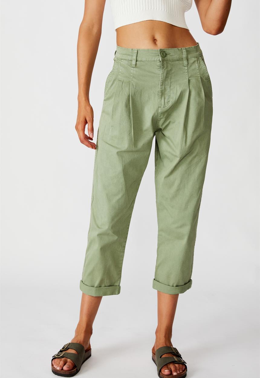 Cotton On - Hunter pleated pant - oil green