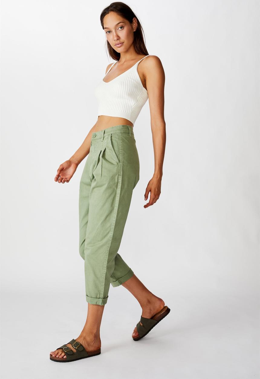 Cotton On - Hunter pleated pant - oil green