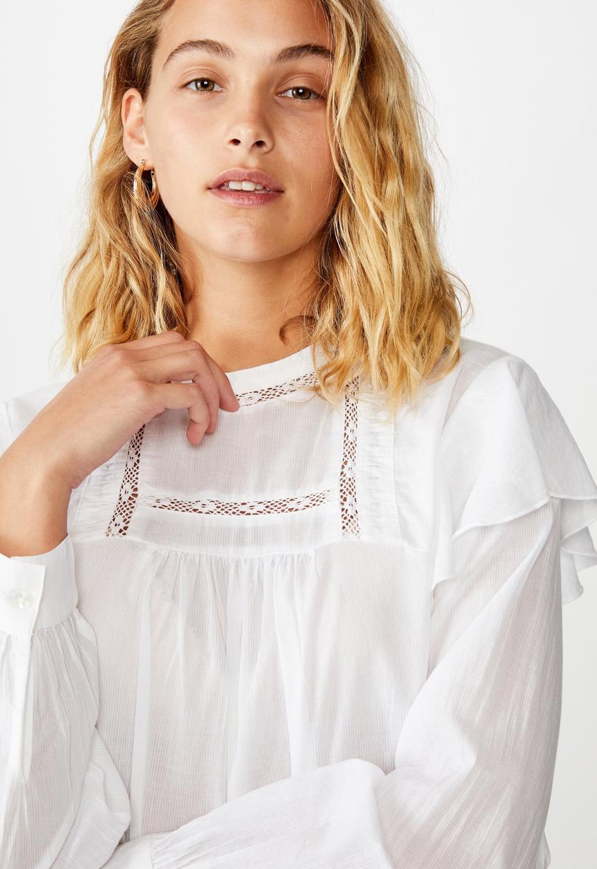 Cotton On - Lace smock blouse - white
