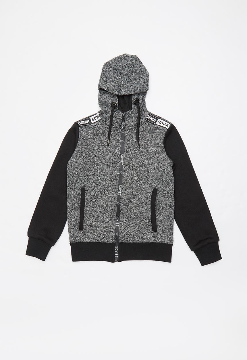 SOVIET - Paxton zip through hoodie - black & grey