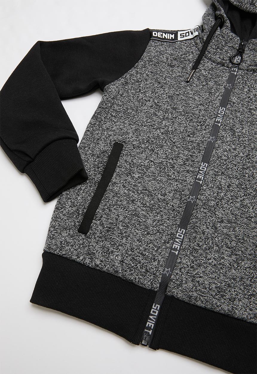 SOVIET - Paxton zip through hoodie - black & grey