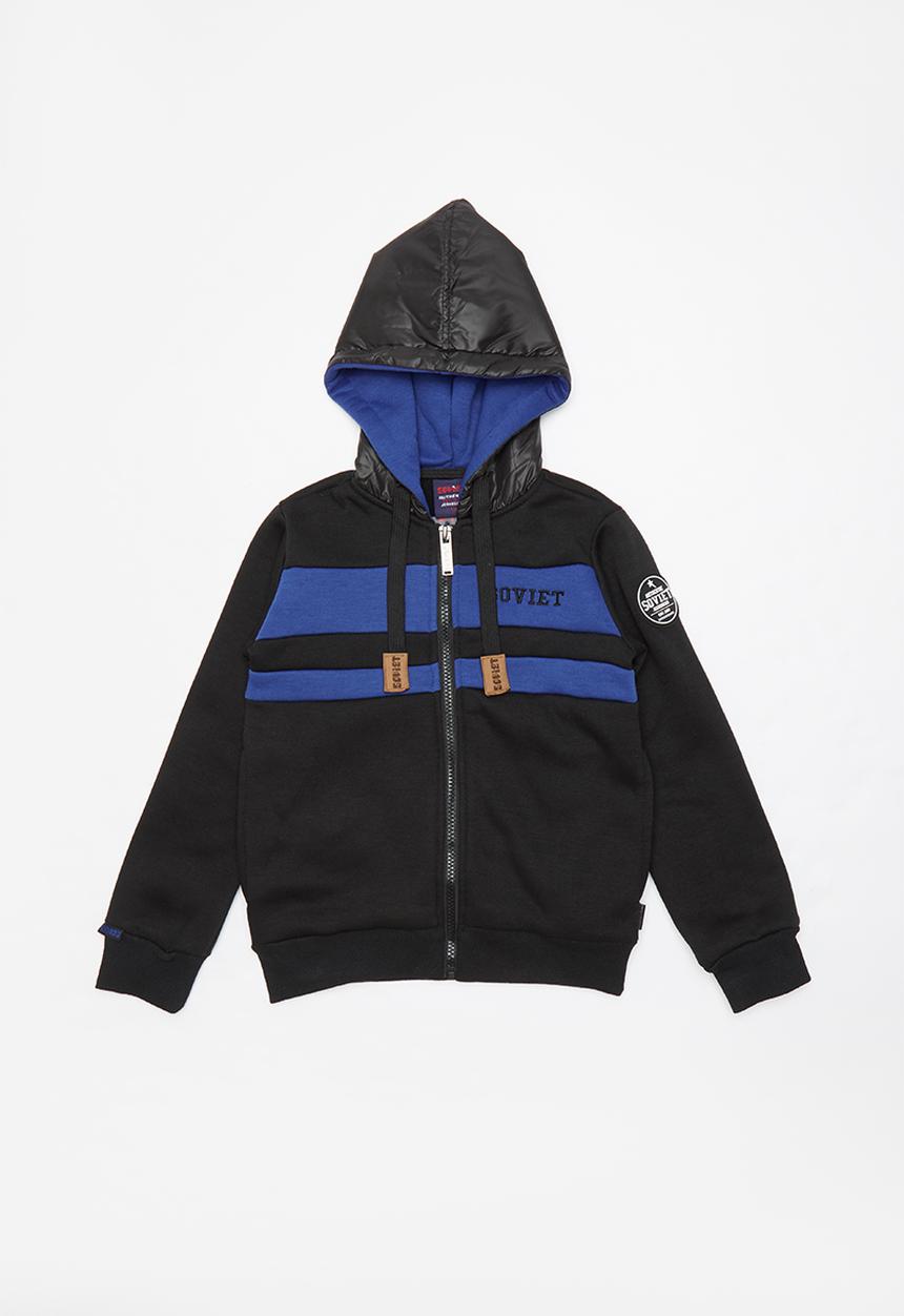 SOVIET - Southfield zip through sweat top - black & blue 
