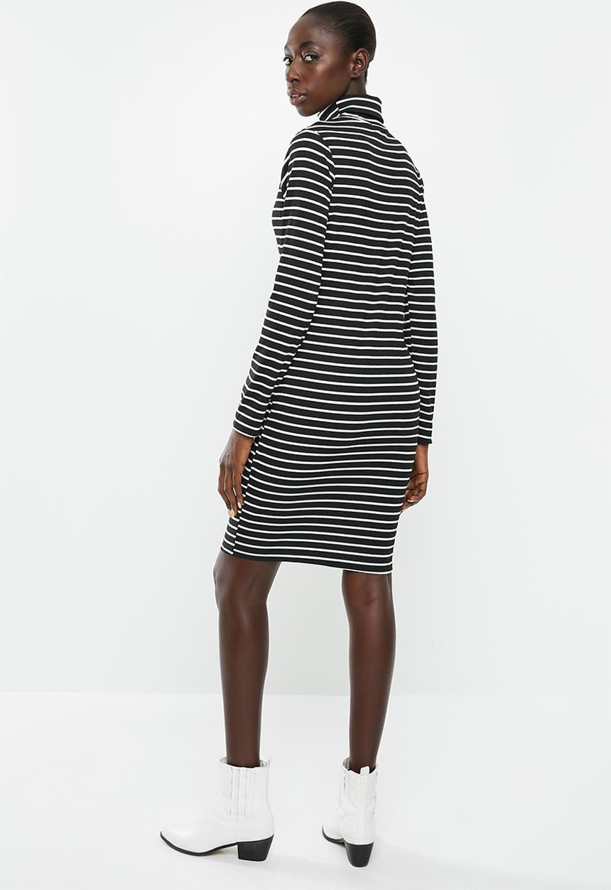 Brave Soul - Midi roll neck rib dress - black & white