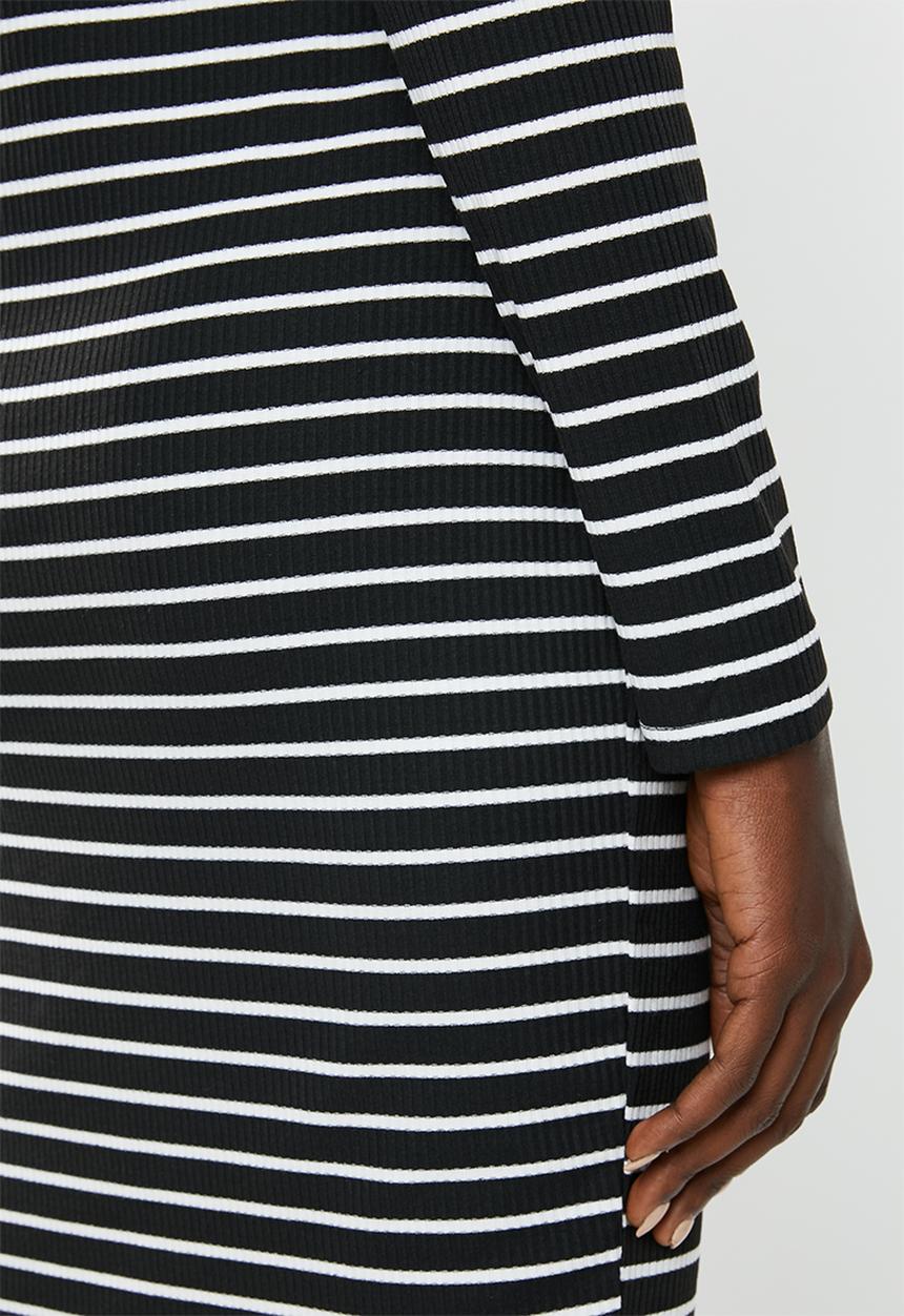 Brave Soul - Midi roll neck rib dress - black & white