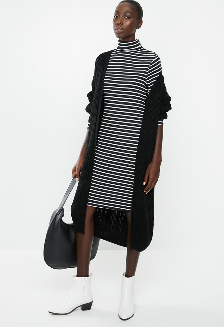 Brave Soul - Midi roll neck rib dress - black & white
