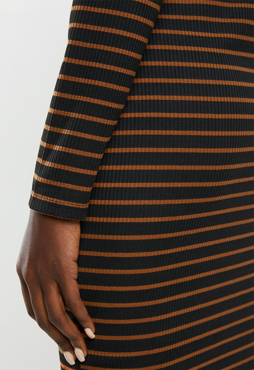 Brave Soul - Midi roll neck rib dress - black & brown