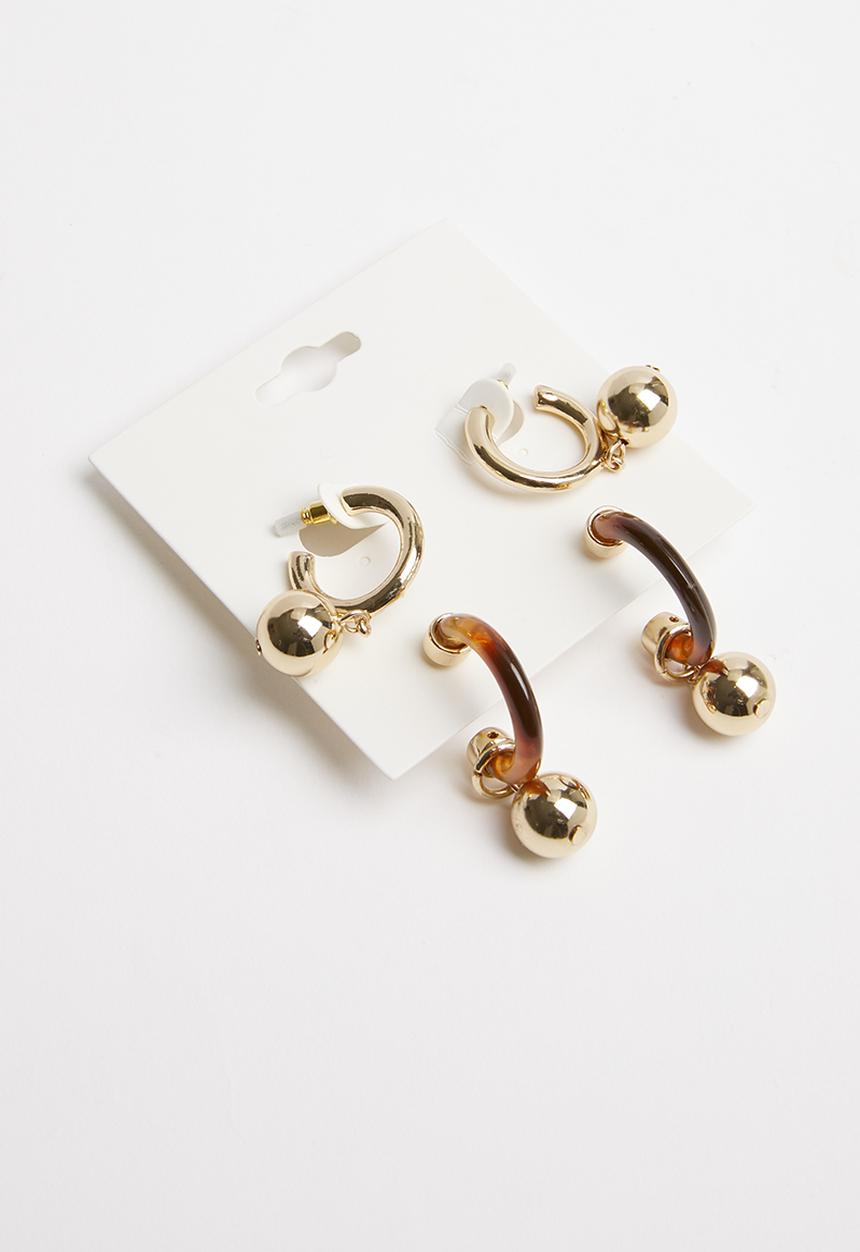 Superbalist - 2 Pack resin ball hoop earrings - gold & brown 