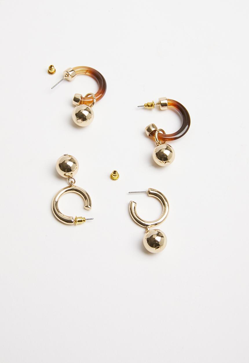 Superbalist - 2 Pack resin ball hoop earrings - gold & brown 
