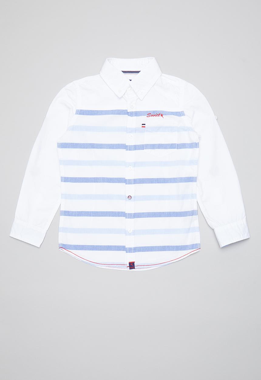 SOVIET - Salerno long sleeve roll stripe shirt - white & blue 