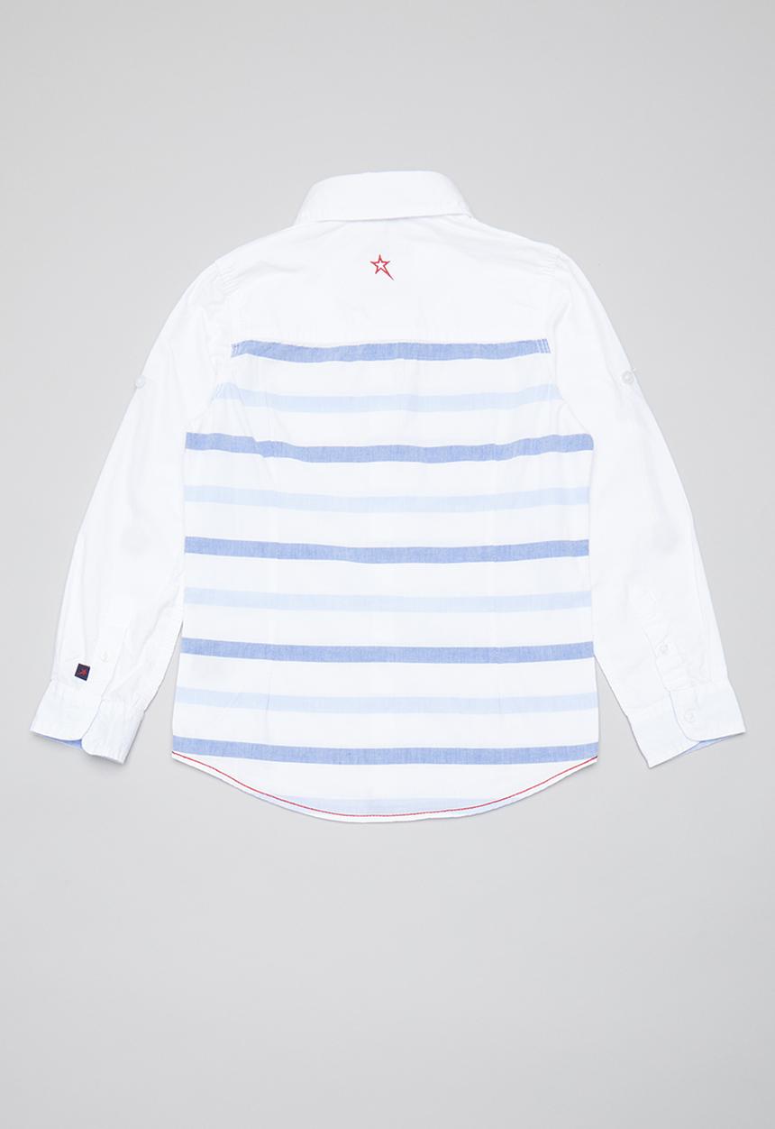 SOVIET - Salerno long sleeve roll stripe shirt - white & blue 
