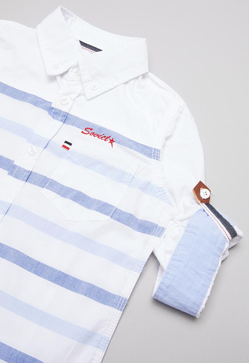 SOVIET - Salerno long sleeve roll stripe shirt - white & blue 
