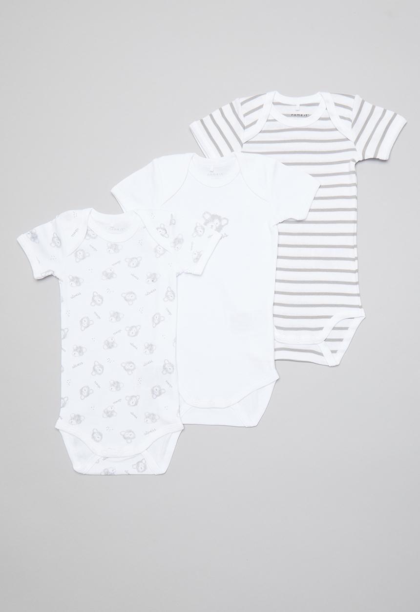 Name It - Body 3 pack short sleeve teddy - white & grey 