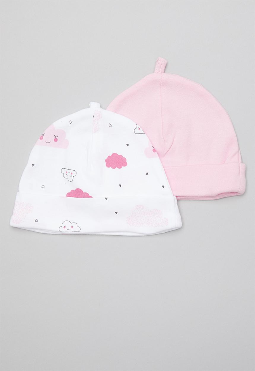 Pop Candy - Cloud print 2 pack beanie - pink & white 