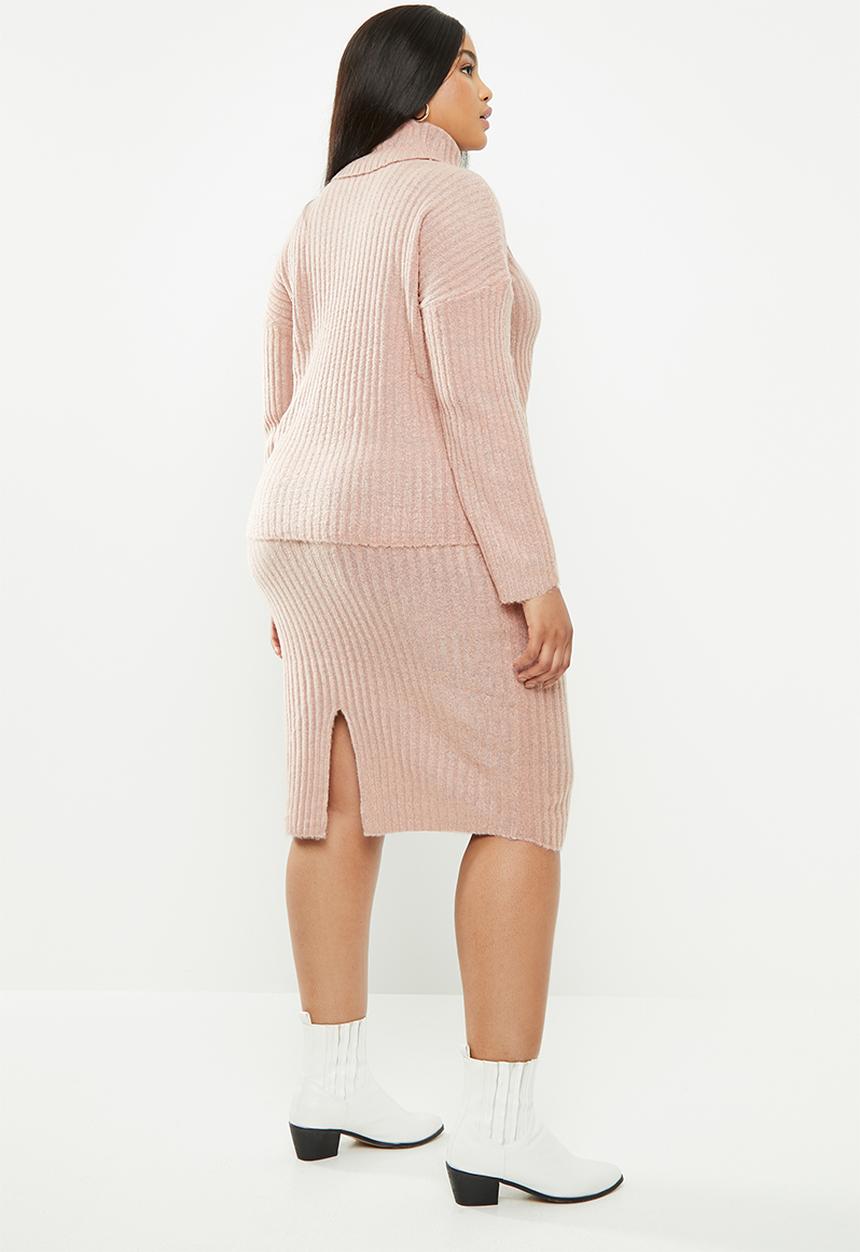 Brave Soul - Roll neck & midi skirt set - pink