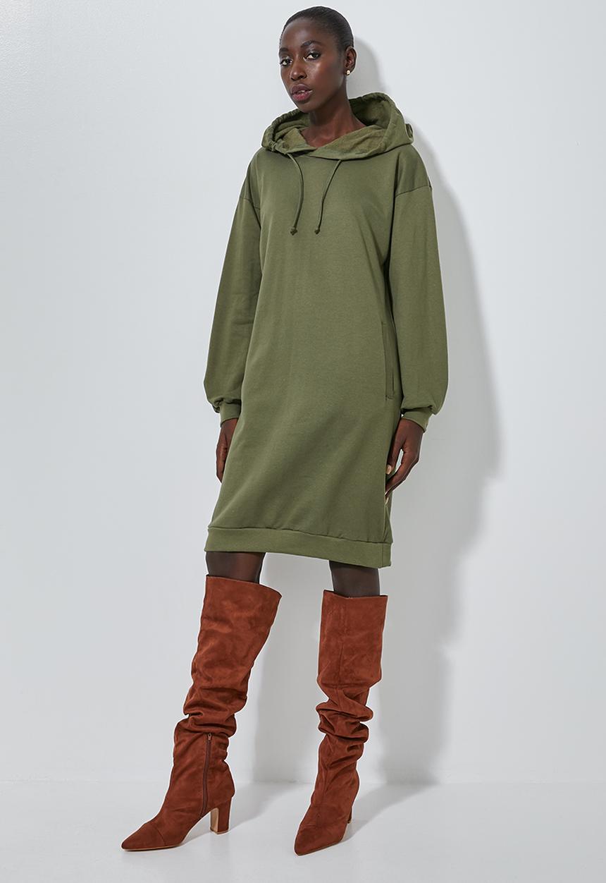Superbalist - Hooded sweat dress - khaki