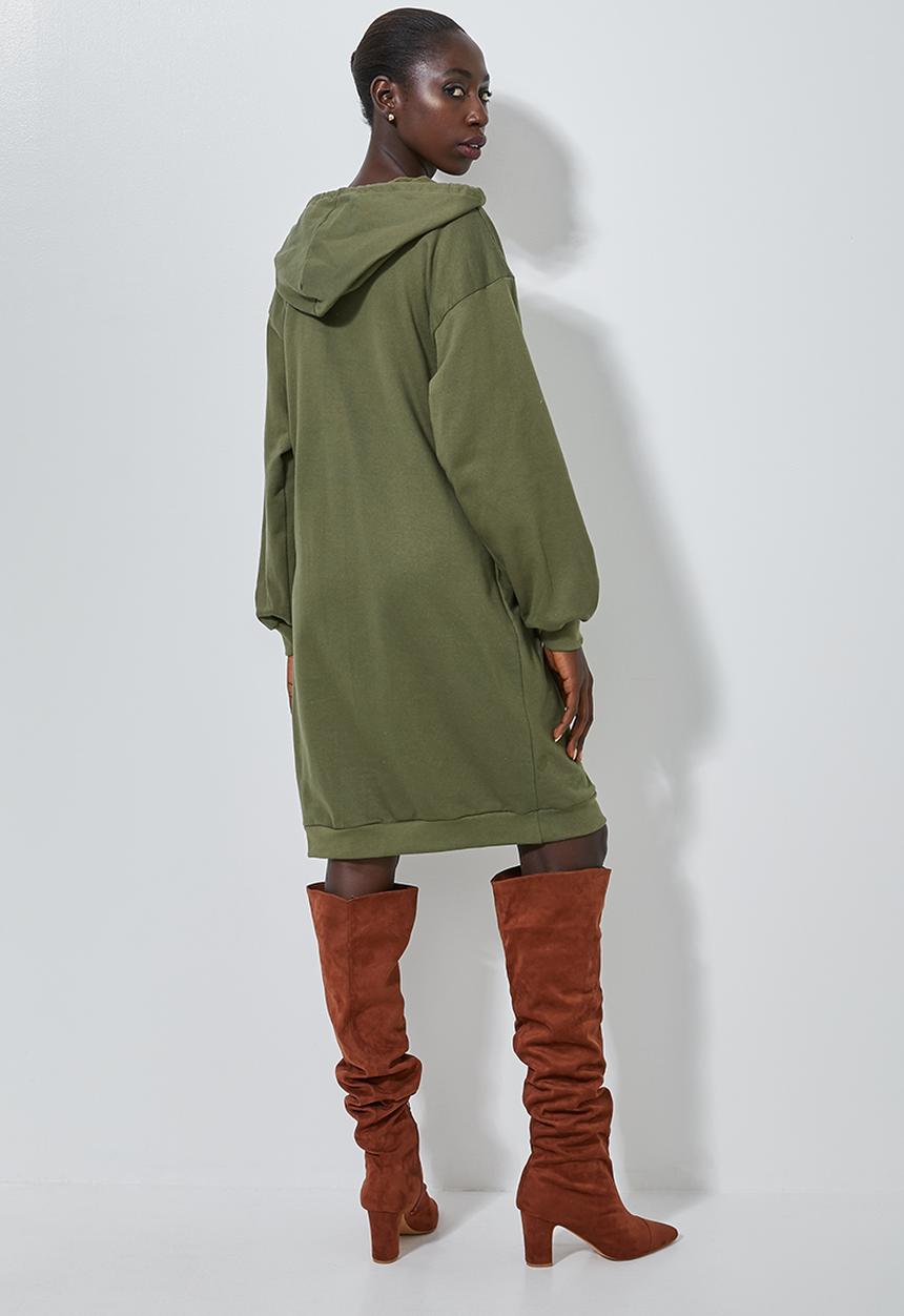 Superbalist - Hooded sweat dress - khaki