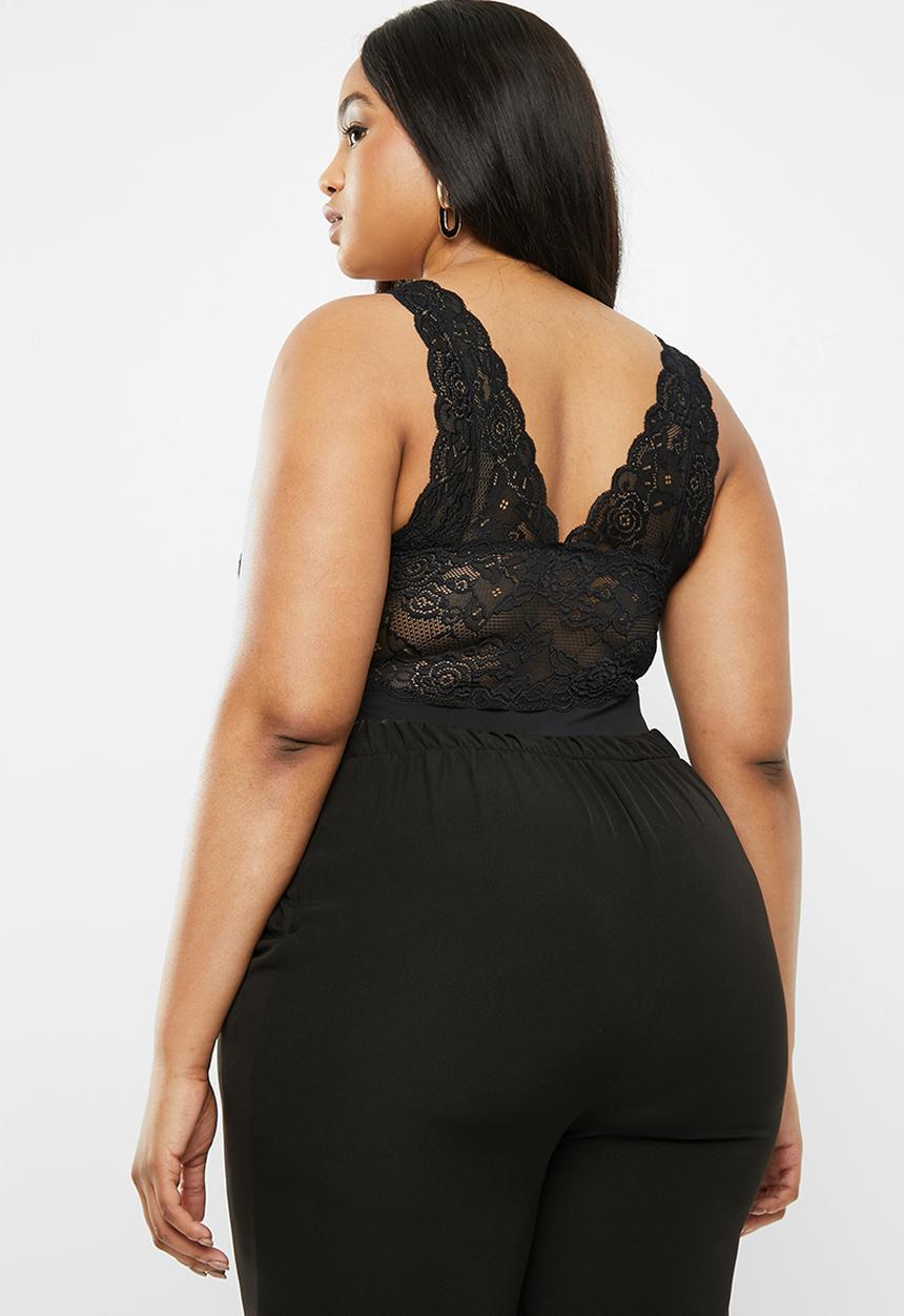 Carmakoma - Clair short sleeve lace bodystocking - black