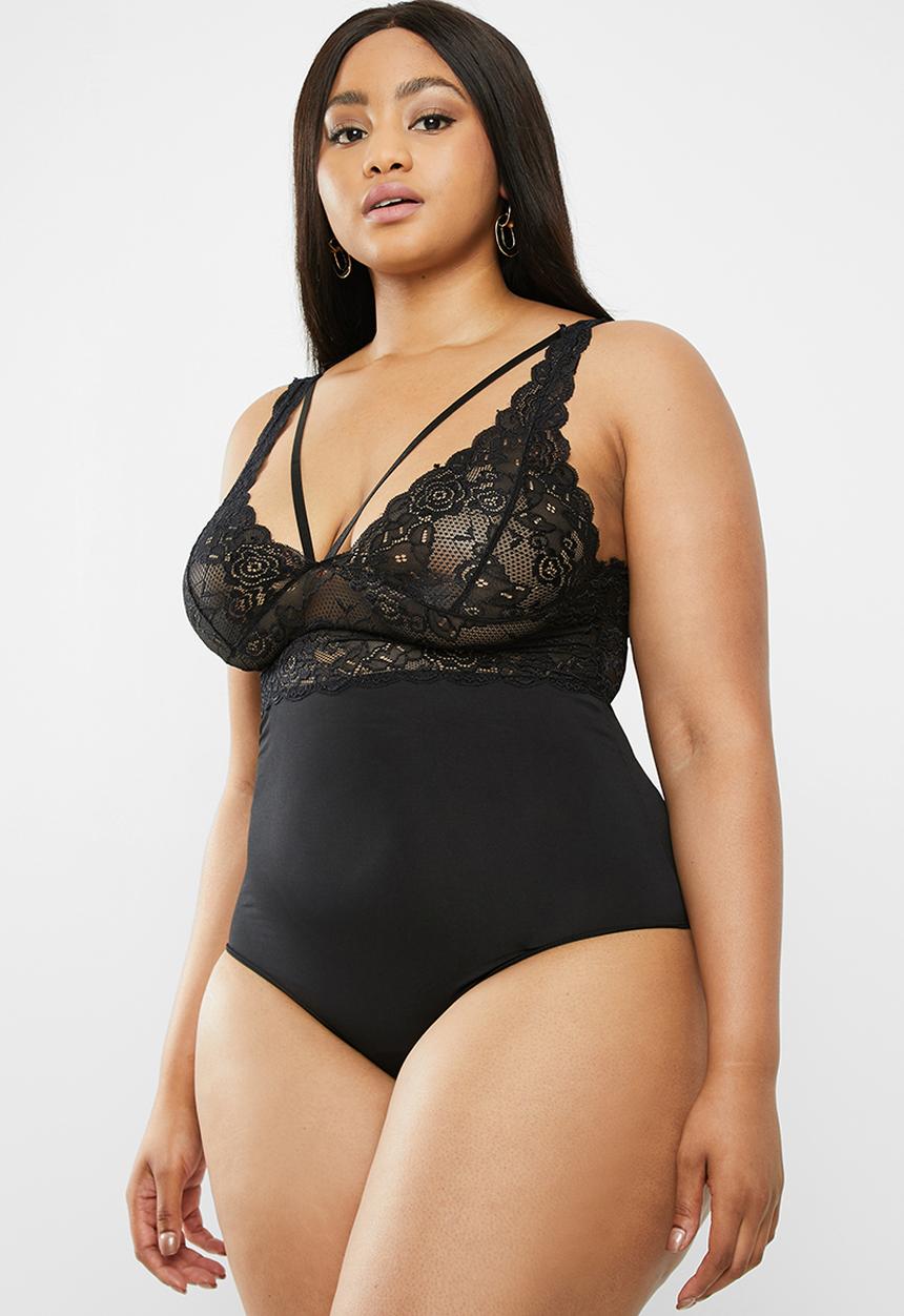Carmakoma - Clair short sleeve lace bodystocking - black