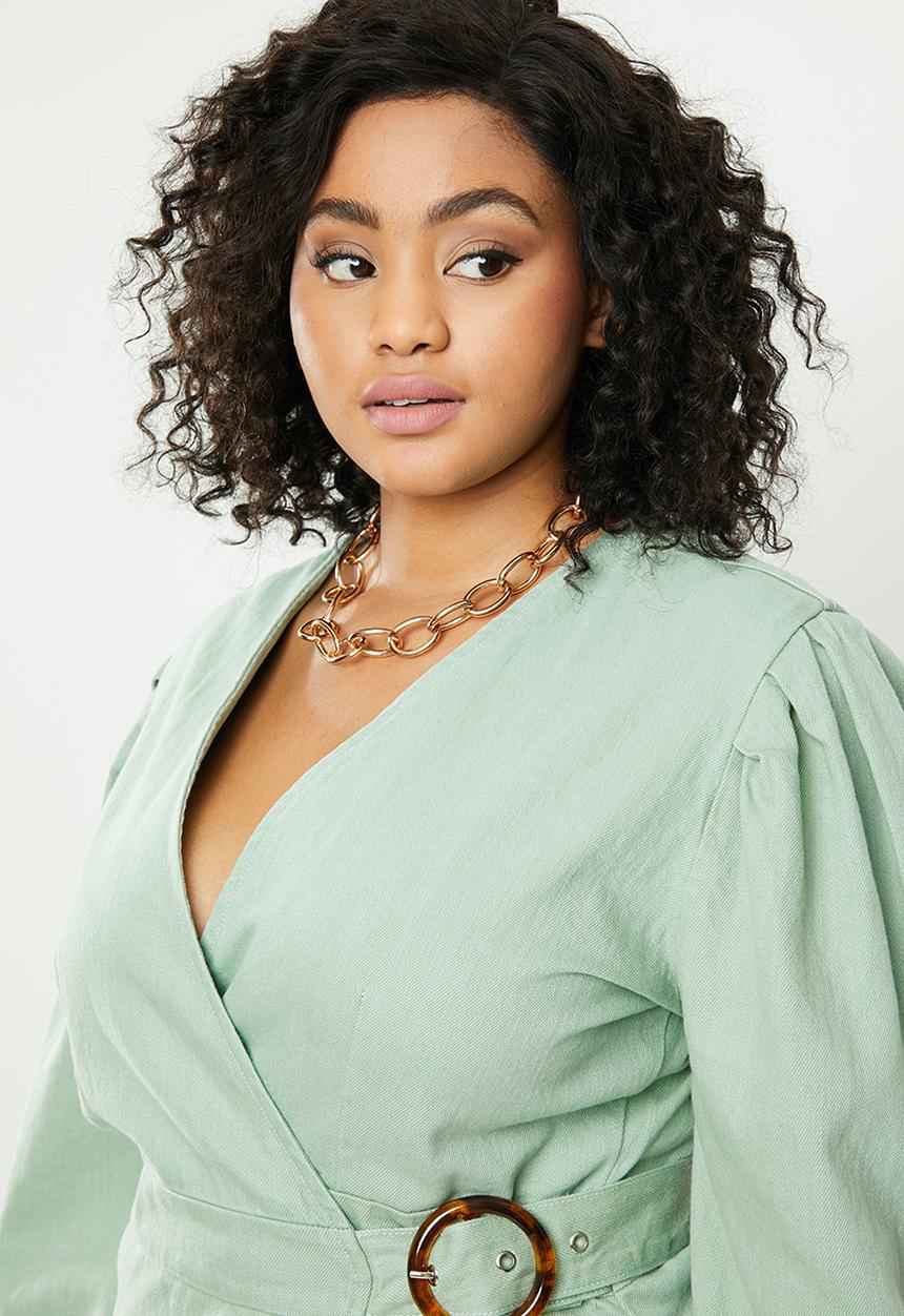 Missguided - Plus puff sleeve belted dress - mint