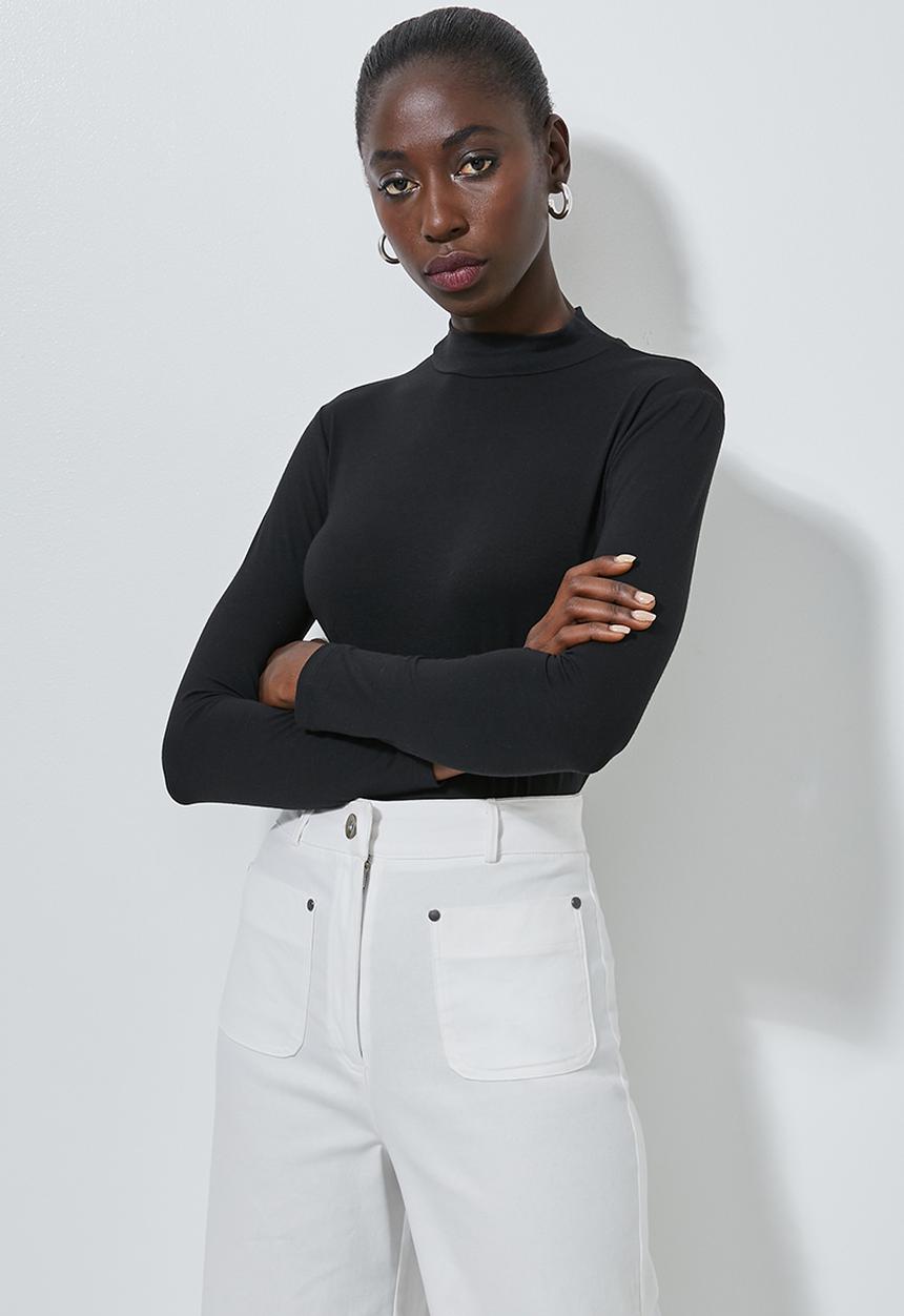 Superbalist - Long sleeve fitted high neck tee - black