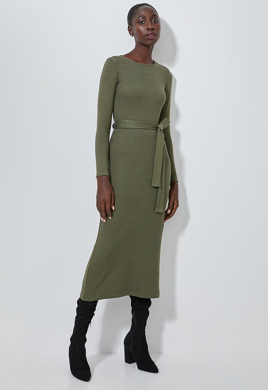 Superbalist - Rib belted bodycon dress - khaki