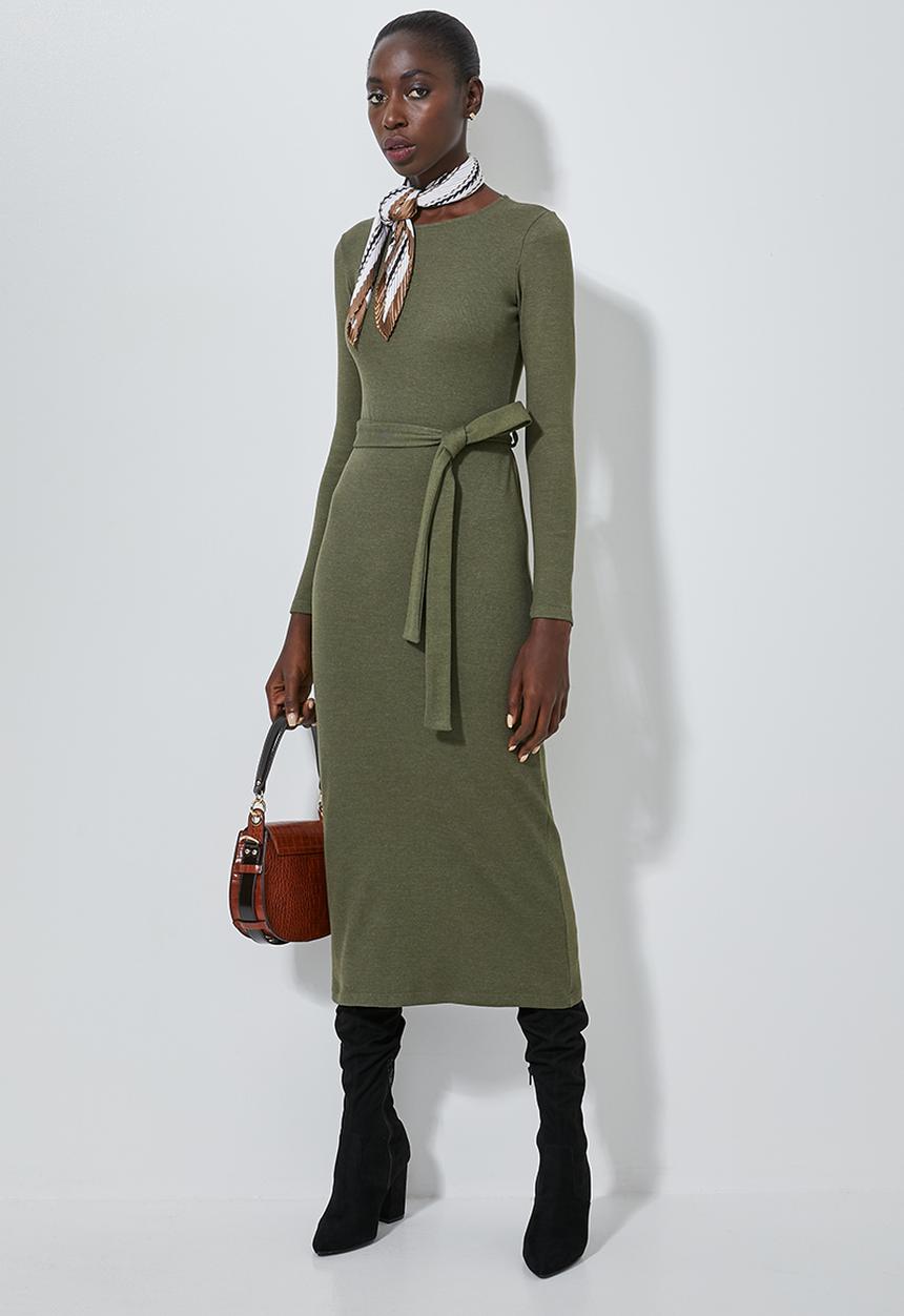 Superbalist - Rib belted bodycon dress - khaki