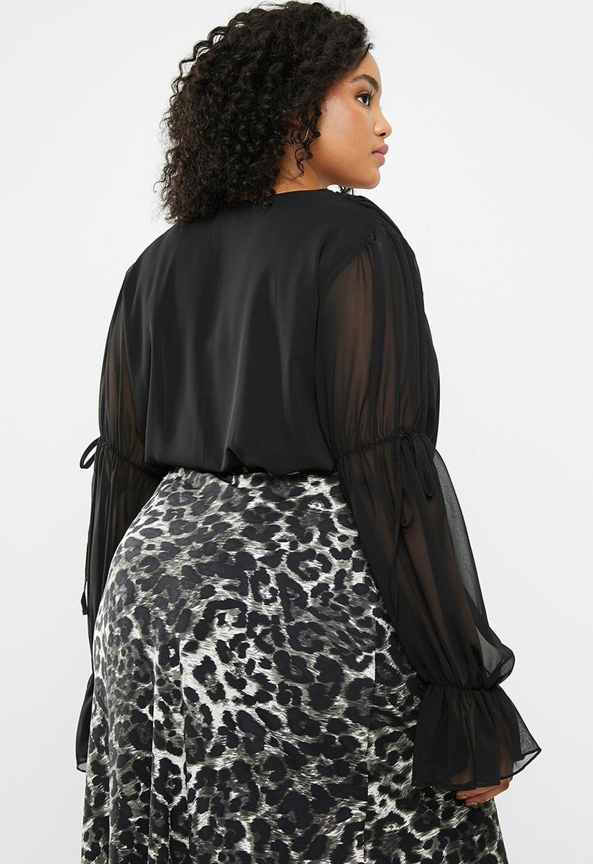 Missguided - Curve chiffon plunge tie sleeves bodysuit - black