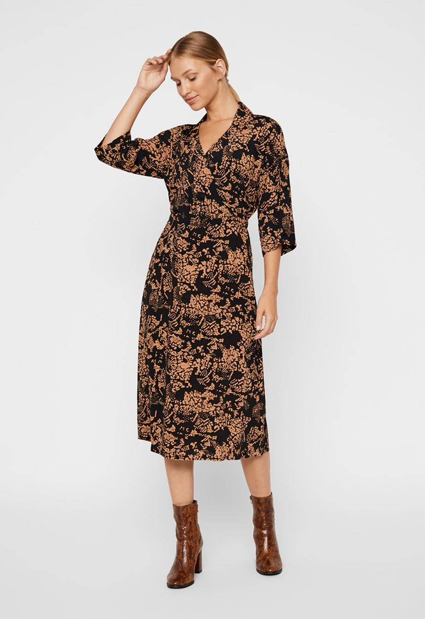 Vero Moda - Prosecca 3/4 calf dress - brown & black 
