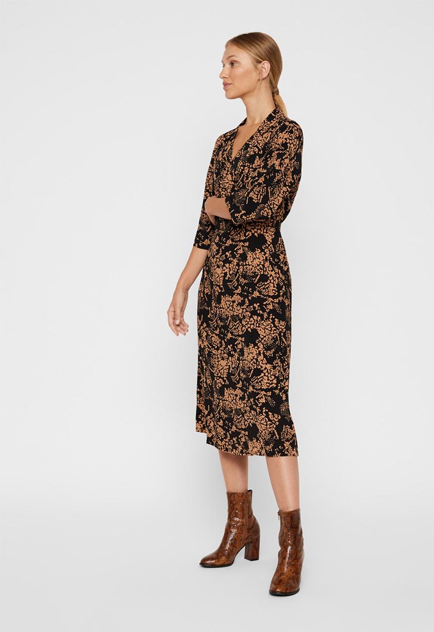Vero Moda - Prosecca 3/4 calf dress - brown & black 