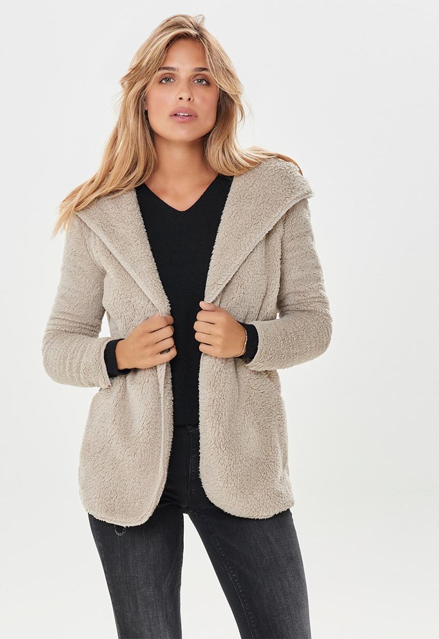 ONLY - New contact hooded sherpa coat - beige