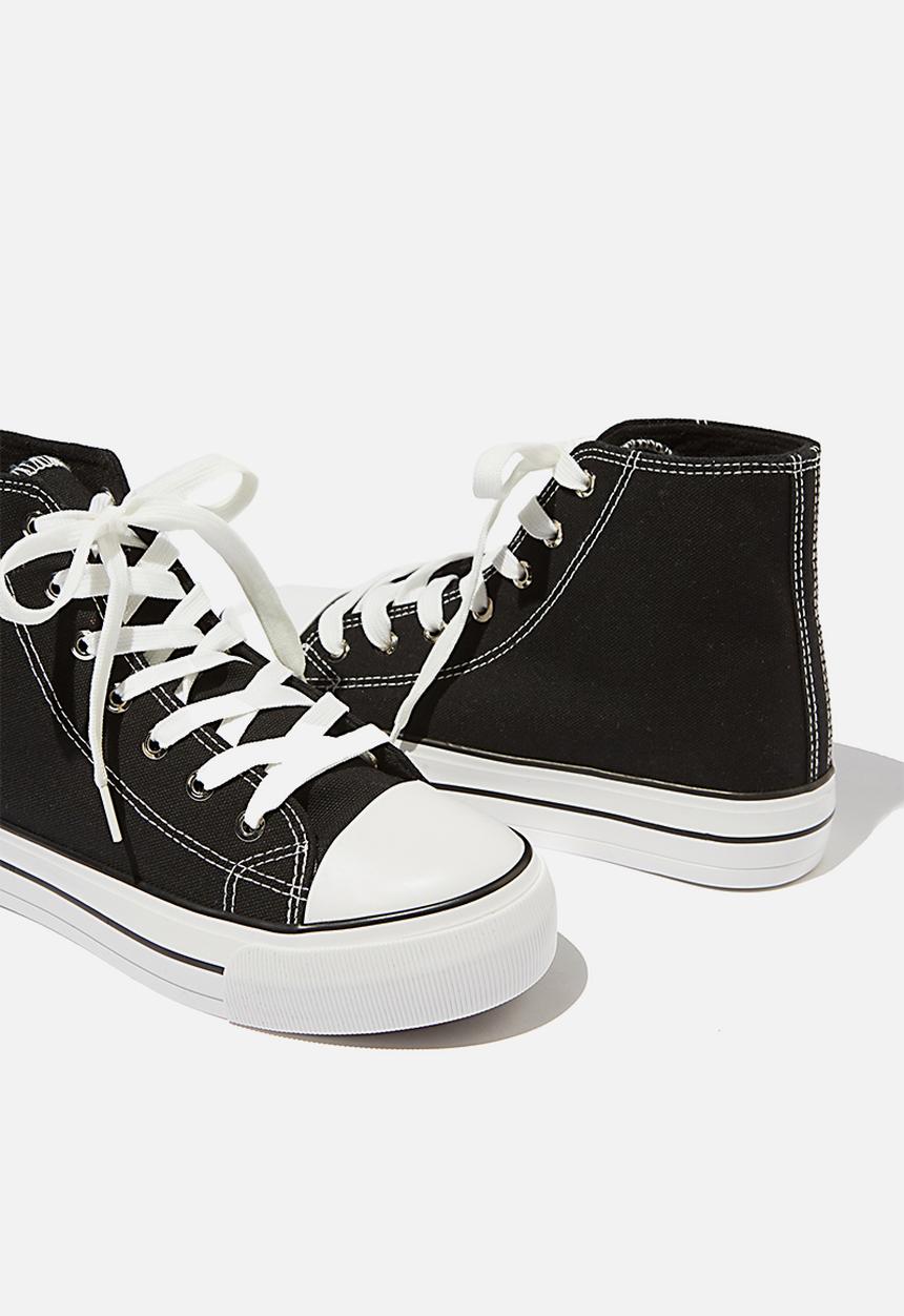 Cotton On - Jemma platform high top sneaker - black canvas