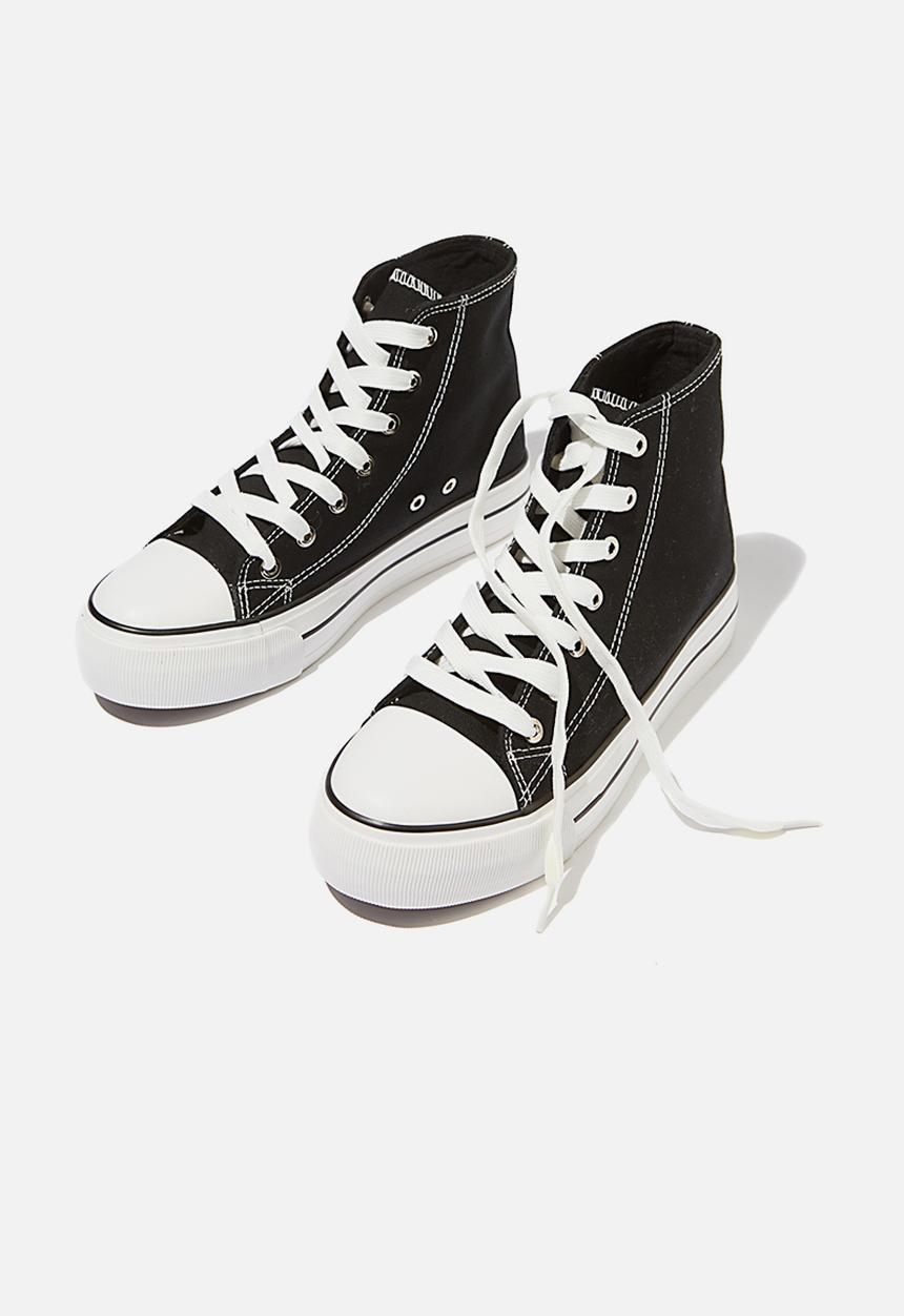 Cotton On - Jemma platform high top sneaker - black canvas