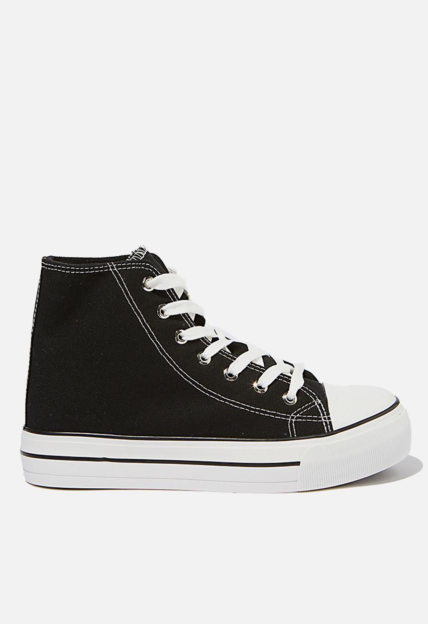 Cotton On - Jemma platform high top sneaker - black canvas