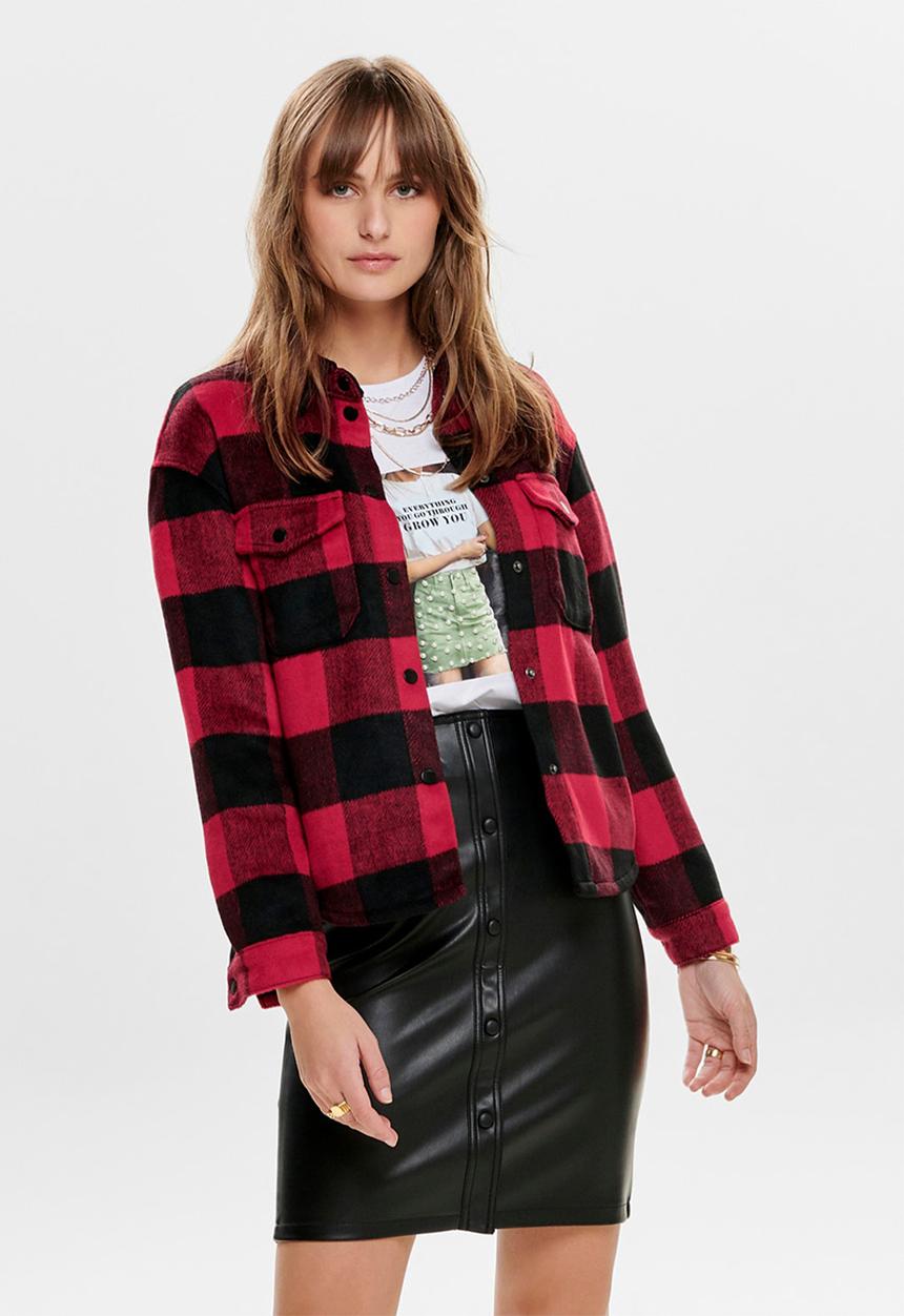 ONLY - Bret check denim shirt - red & black 