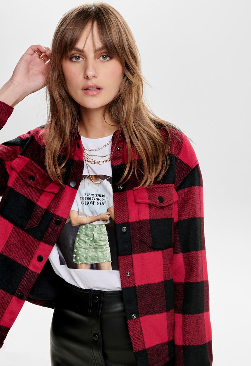 ONLY - Bret check denim shirt - red & black 