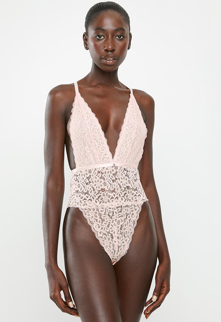 SISSY BOY - Allover bodysuit with back string - pink