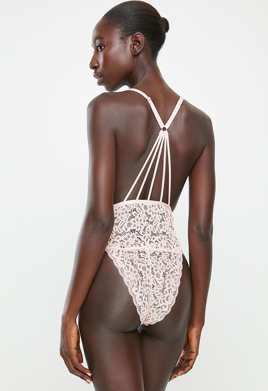 SISSY BOY - Allover bodysuit with back string - pink