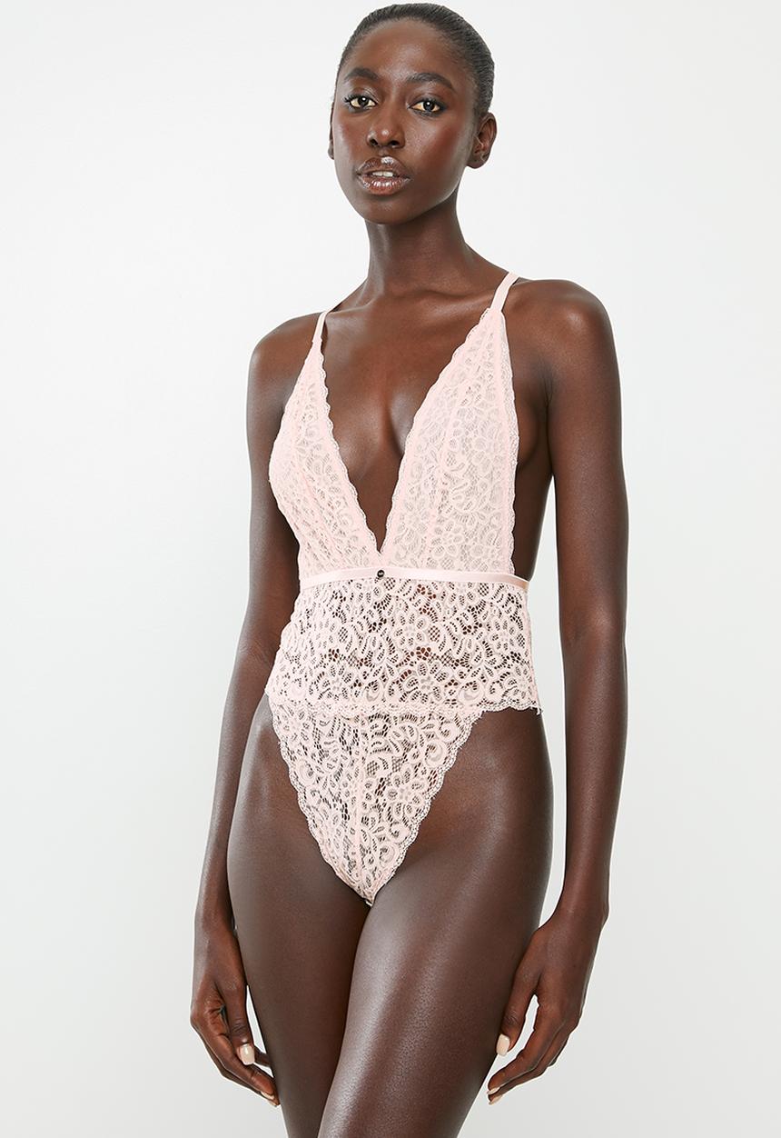 SISSY BOY - Allover bodysuit with back string - pink