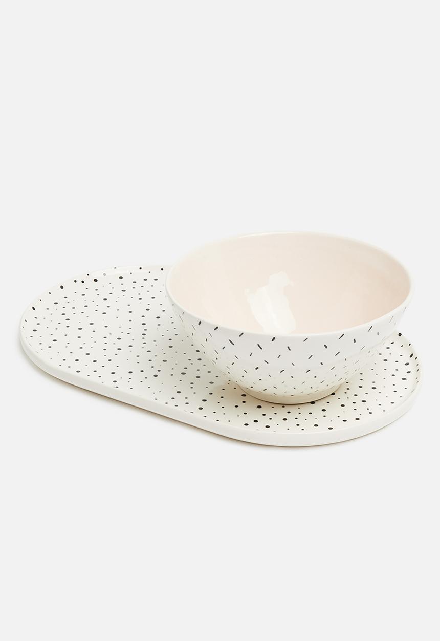Urchin Art - Lena platter - white & black 