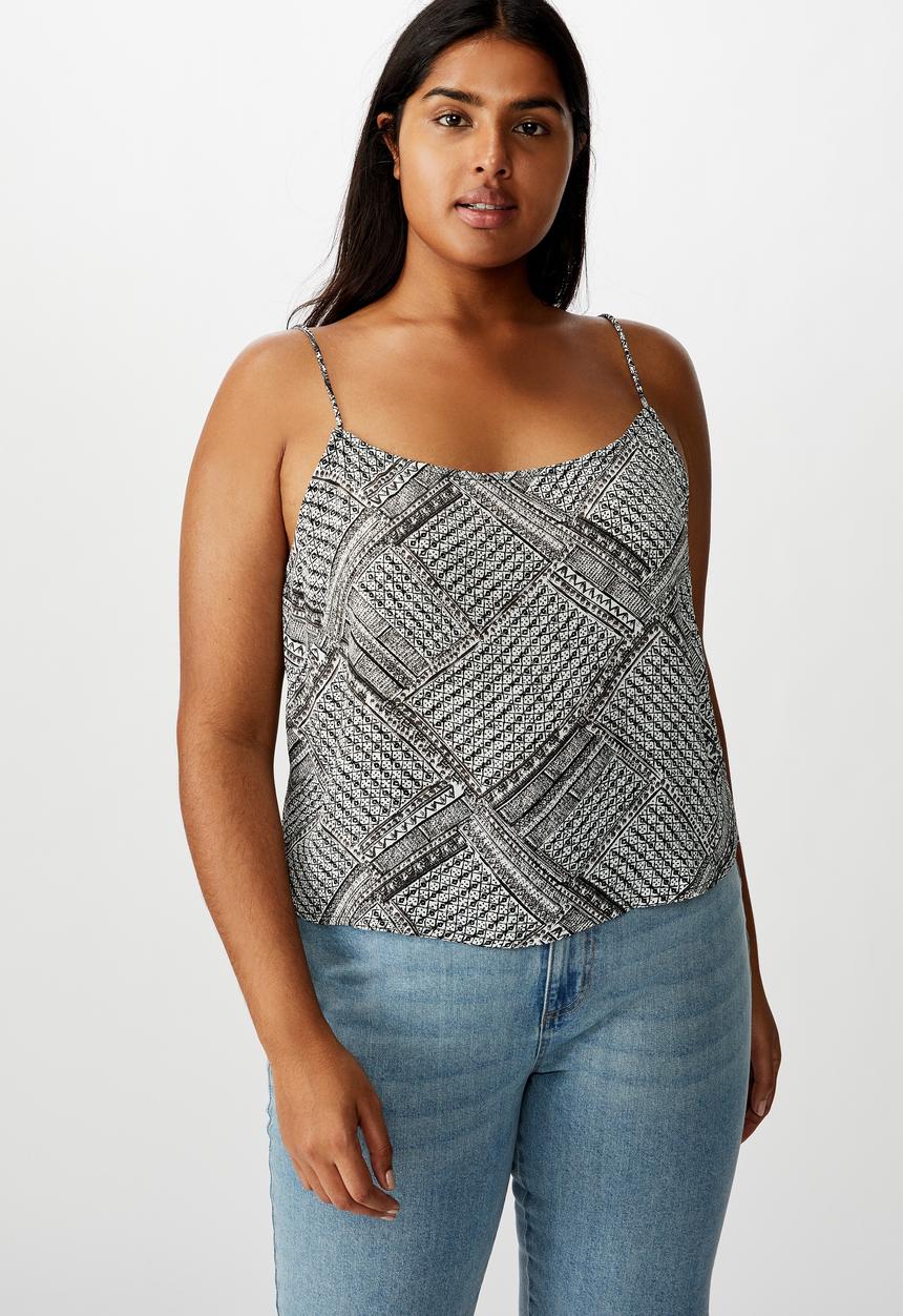 Cotton On - Curve astrid cropped scoop neck cami billie spliced geo - black & whit