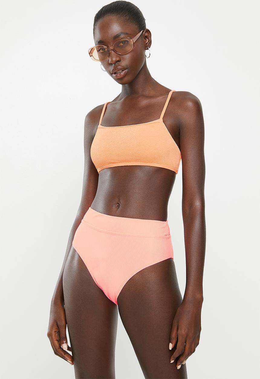 Cotton On - Backless tube bikini top - coral crinkle