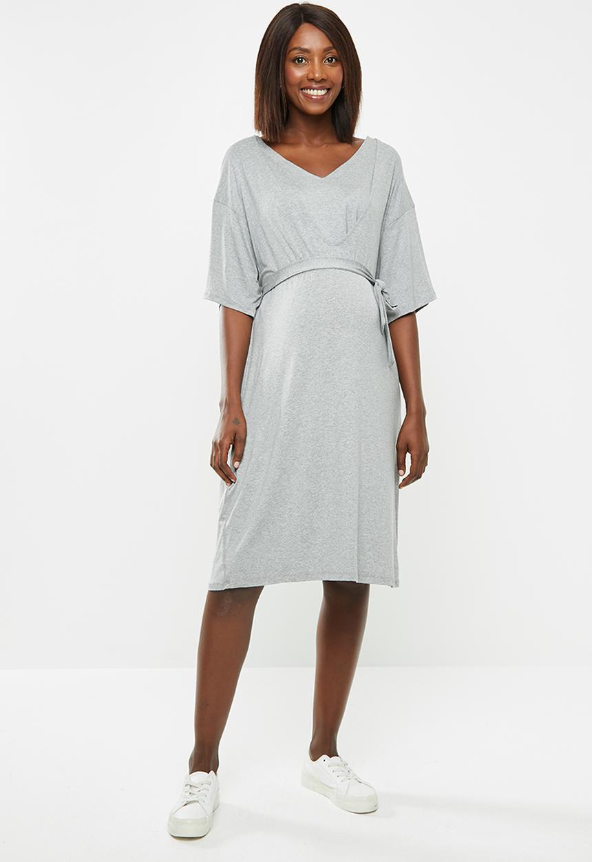 edit Maternity - Feeding belted knit dress - grey