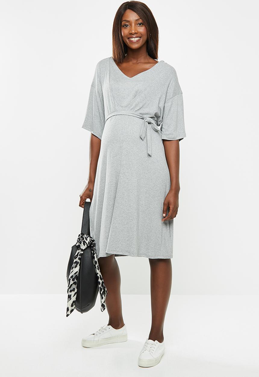 edit Maternity - Feeding belted knit dress - grey